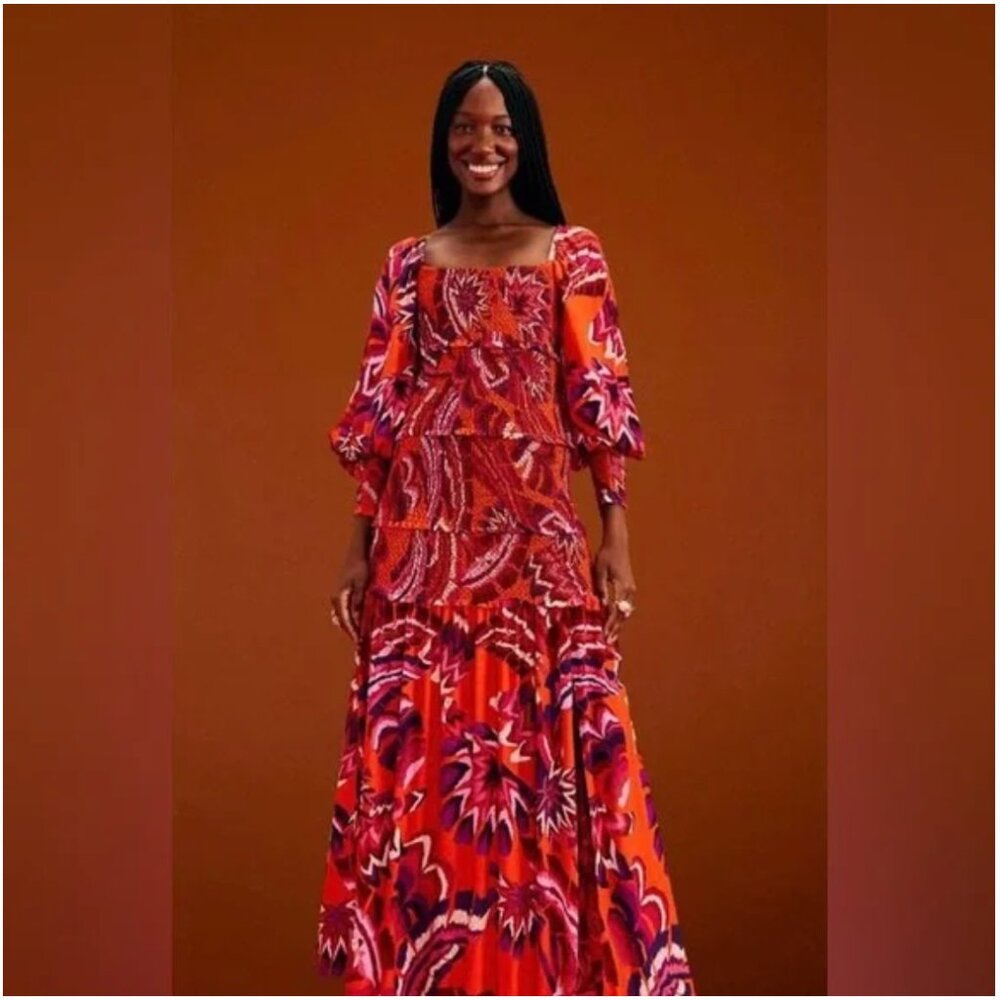 Farm Rio Orange Chevron Forest Maxi Dress, size M - NWOT